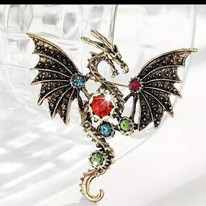 Elegant Gold Dragon Brooch with Colorful Accents